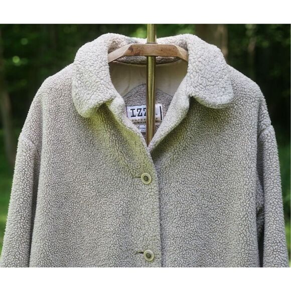 Vintage 90s IZZI Outerwear Beige Fleece Button Front Jacket - Picture 3 of 8